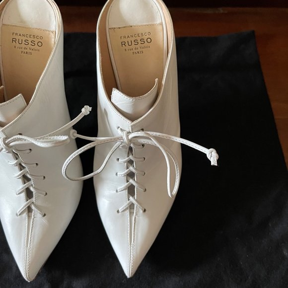 Francesco Russo Paris Lace-Up White Leather Mules Pumps 36.5/6.5 - Picture 5 of 13